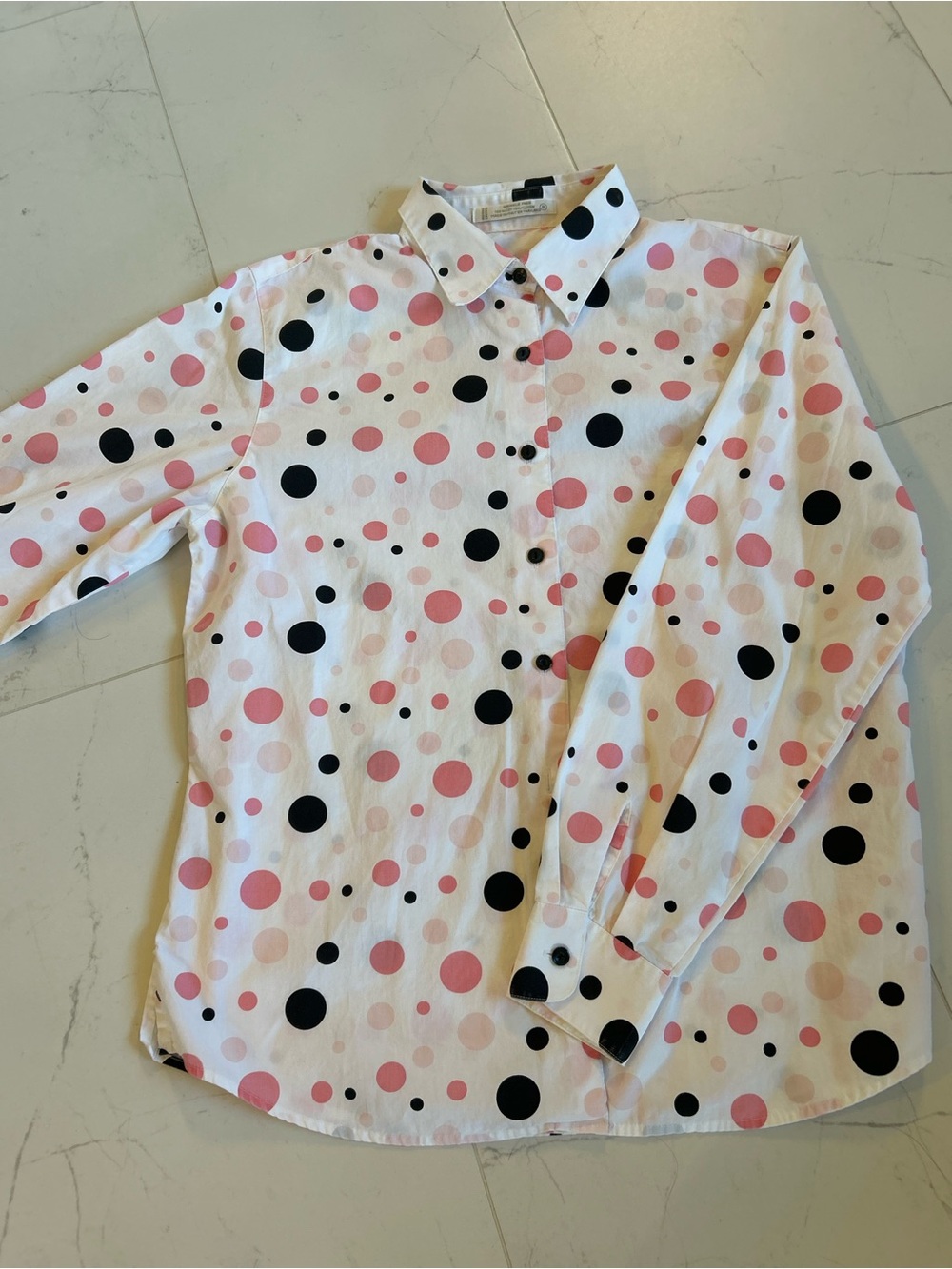 Polka Dot Button-Up Shirt in White, Pink & Black 100% cotton